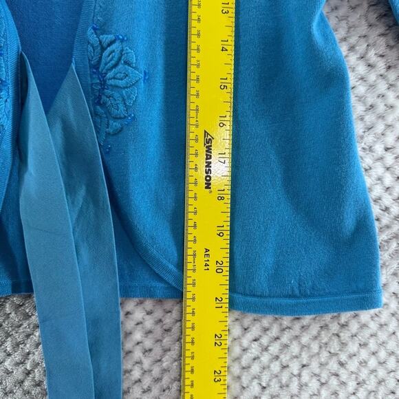 Ann Taylor Cardigan Tank Set Womens S Blue Silk Front Tie Scoop Neck Whimsi - Picture 6 of 14